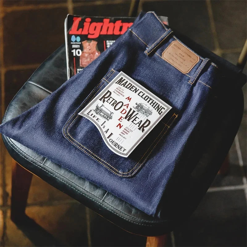 Maden Workwear American Vintage Original Cow Jeans Amekaji Denim Red Ear Straight Leg Trousers Mens Autumn 240719