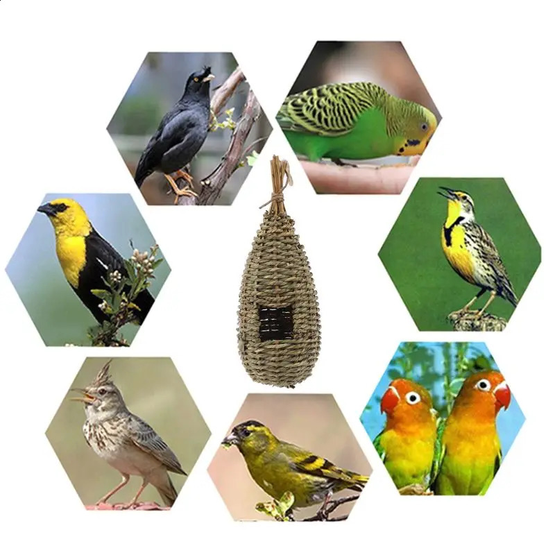 Hanging Bird House Natural Fiber Finch Bird Nest Hut Outdoor Cage Shelter Hideaway Bird Nest 240724