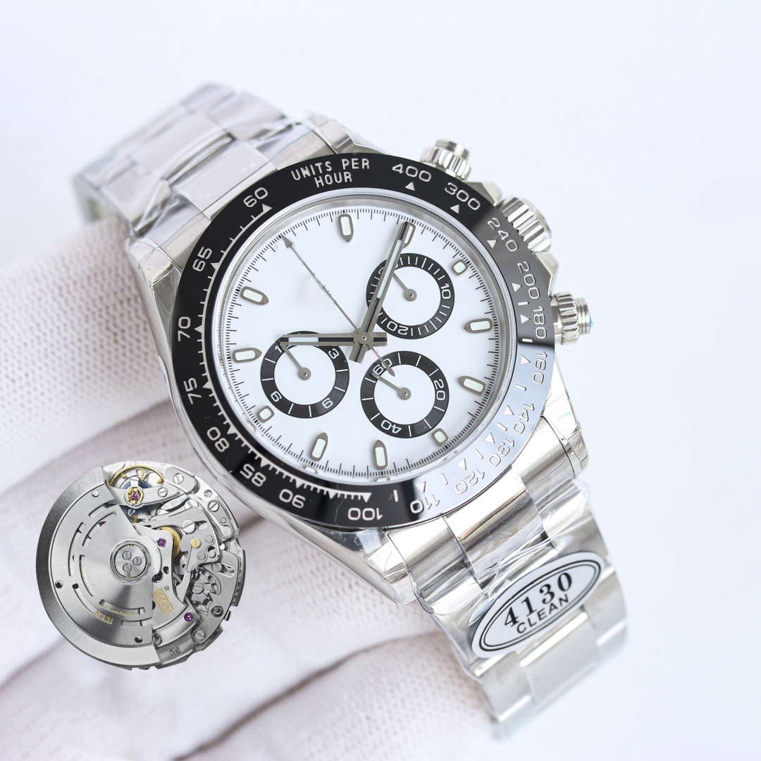 Designer for Men 4130 Movement Watches 40mm Chronograph Watch Sapphire Crystal Ceramic Bezel 904L Stainless Steel Montre de Luxe Clean Factory