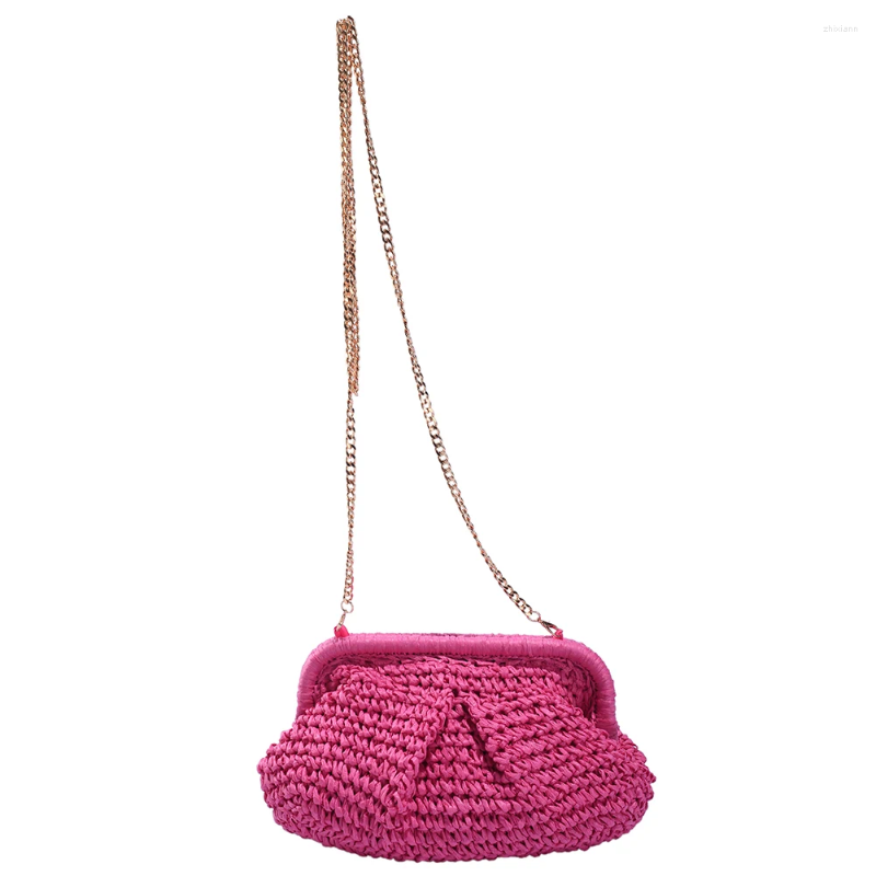 2025 NEW Bag Women Straw Crossbody Large Capacity Clutch Purse Solid Color Cloud Dumpg Pouch Chain Strap For Summer Vacation zhanyishengli