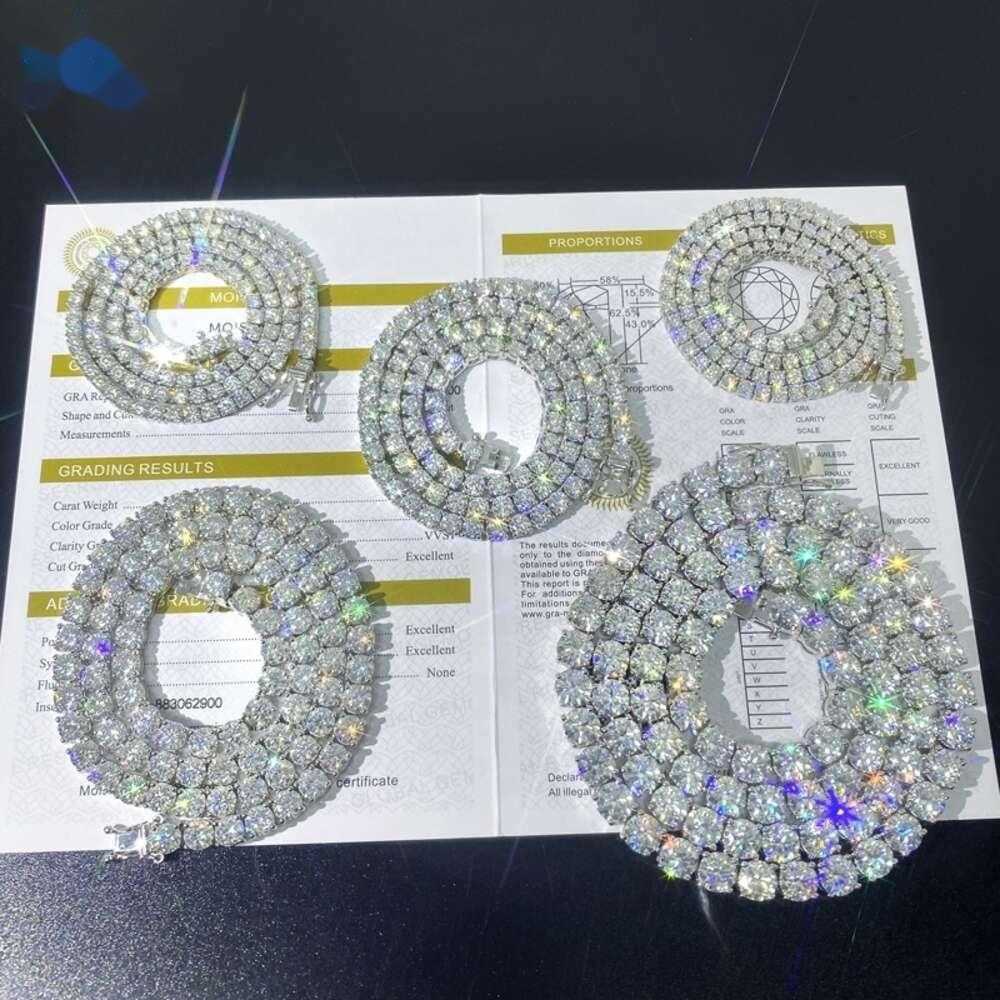 necklace Hip Hop Sterg Sier 2mm 3mm 4mm 5mm 6.5mm VVS Moissanite Dia Necklace moissanite tennis chain