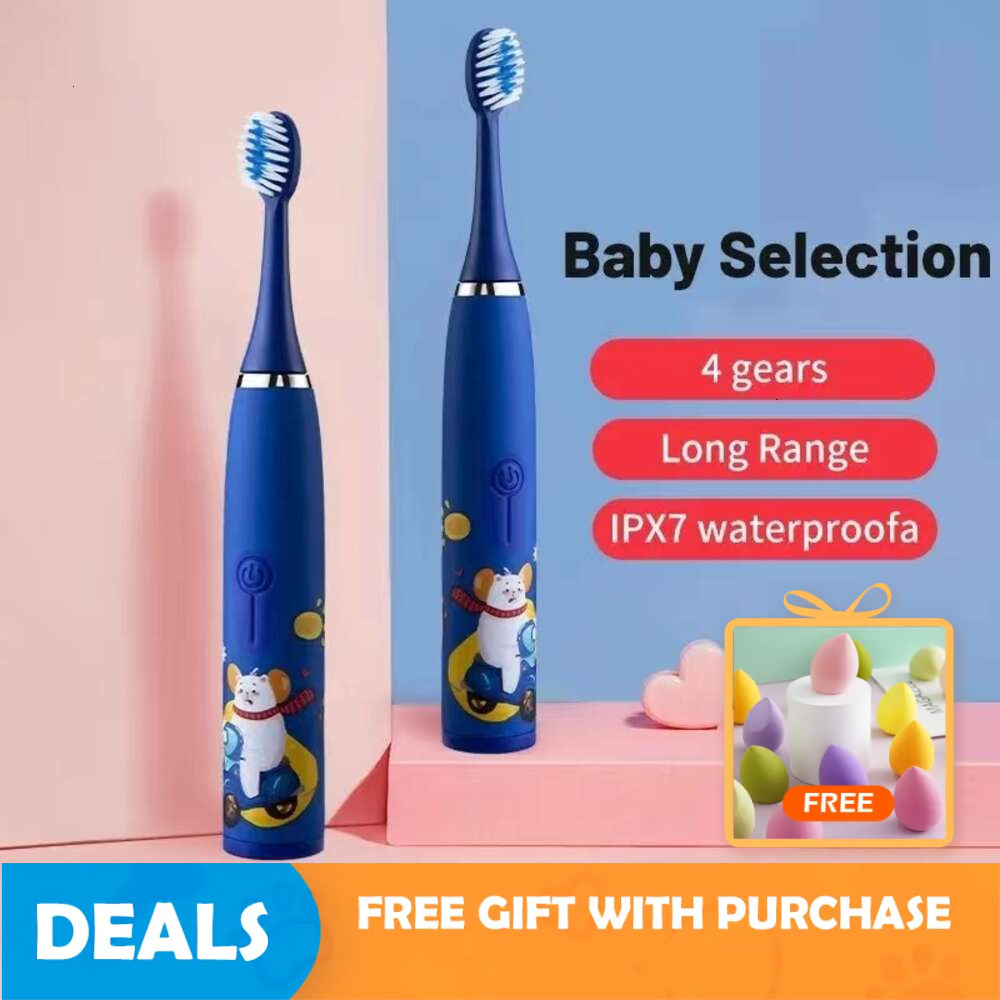 Sonic Children Electric Toothbrush With 12pcs Heads IPX7 Waterproof Ultrasonic Rechargeable Timer Soft Hair Cleaning Brush F618-17