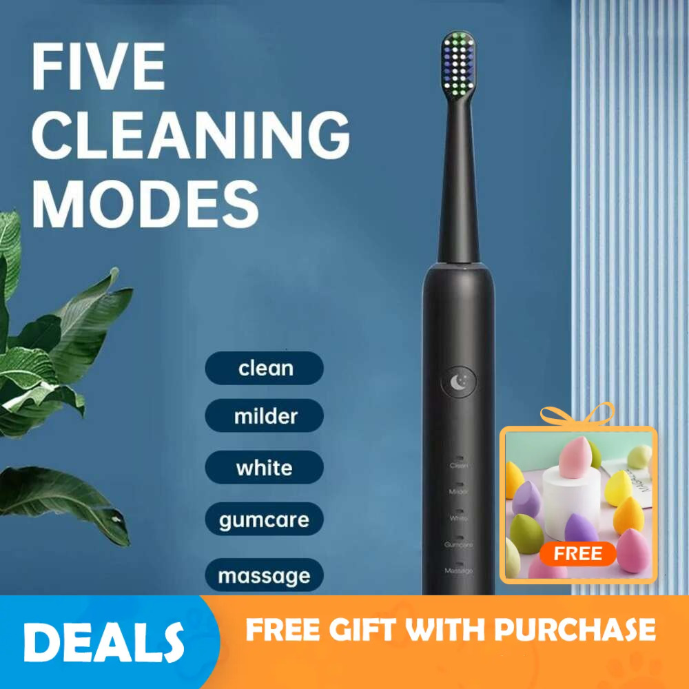 Jianpai Hollow Cup Acoustic Electric IPX7 Waterproof Black and White Body 6 Brush Head Automatic Toothbrush F618-28