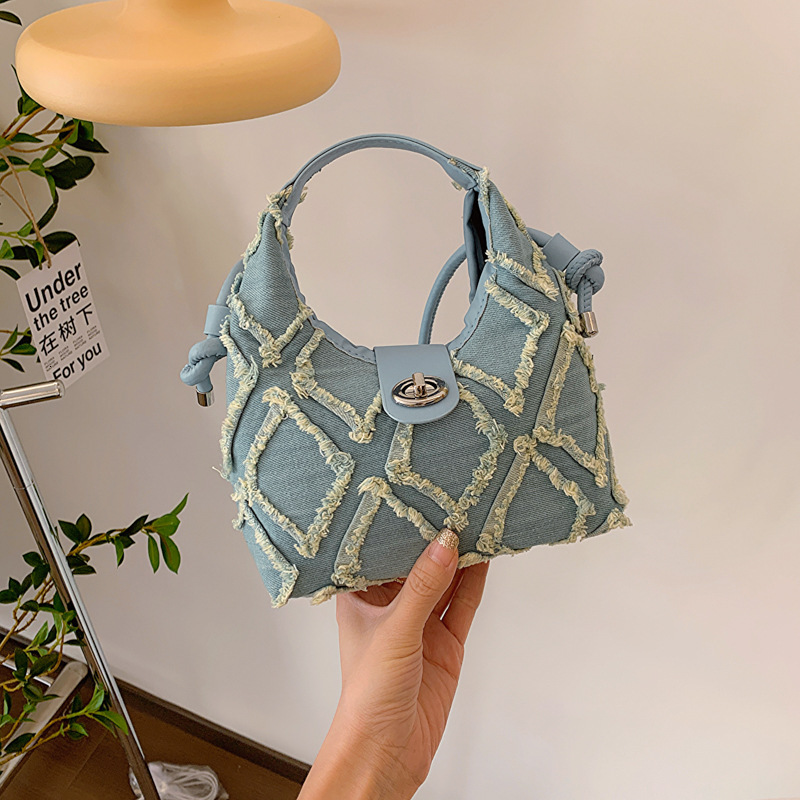This year's popular denim women in 2023, new niche design for women's bags, tassel diamond grid single shoulder crossbody bag H724#21 ddmybe