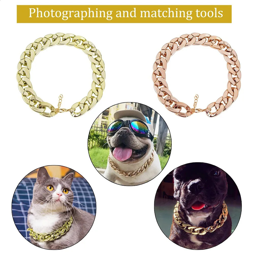 Pet Dog Cat Hip Hop Plating Plastic Collar French Bulldog Necklace Small Dog Cat Chain Collar Adjustable Puppy Bully Neck Strap 240724