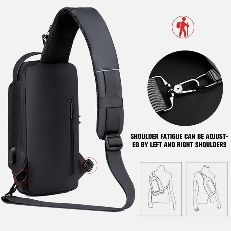 The latest mens antitheft luggage shoulder USB charging cross body bag school short distance travel messenger gym sling sports 240919