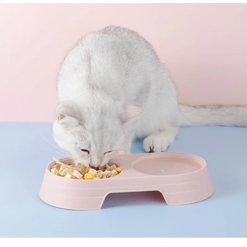 2026 New Double Plastic Kitten Food Drinking Tray Feeder Cat Feeding Supplies Dog Accessories Pet Bowl 240723 Free Shipping