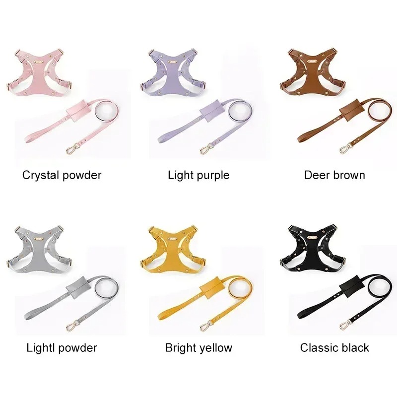 free shipping Pet Soft Leather Chest Strap Traction Rope Set Chain Outdoors Walking Vest Harness Small Medium Dog Supplies 06B Free shi
