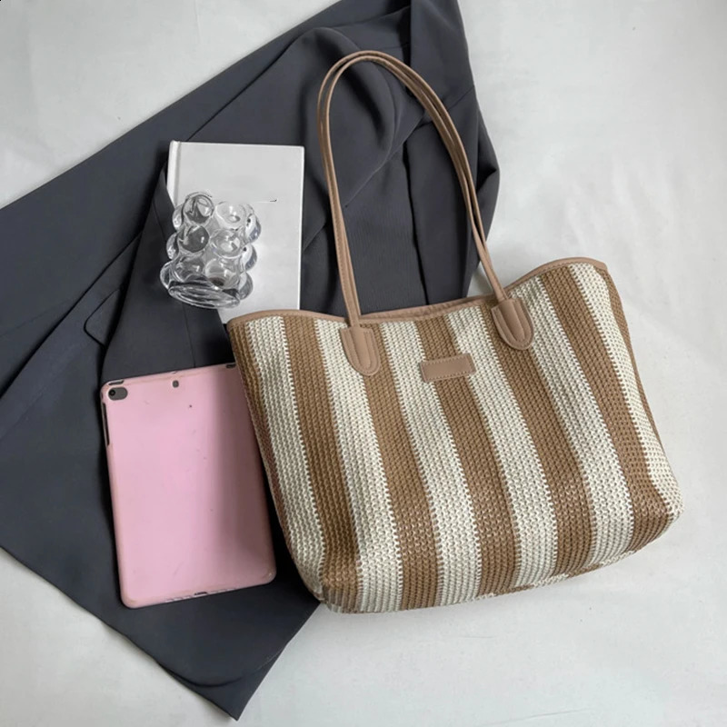 Weave Tote Bag Summer Beach Straw Handbags and Purses Female Bohemian Shoulder Bags for Women Travel Shopping Bags 240724