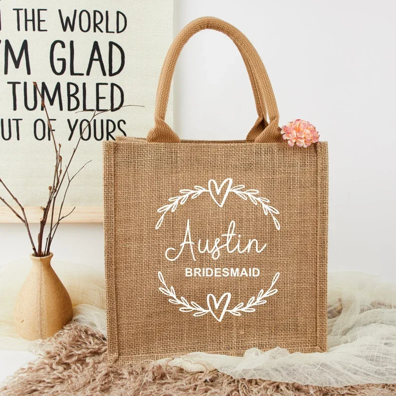 Personalised Beach Bag Personalized Name Jute Bags Flower Girl Wedding Party Market Shopping for Women Custom 240723