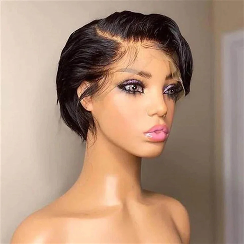 Short Bob Pixie Cut Wig Lace Frontal Straight Transparent Lace Front Human Hair Wigs For Women Preplucked Brazilian Glueless Wig 240719