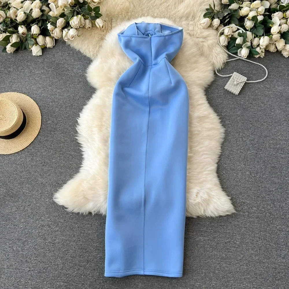 3D Flowers Strapless Formal Occasion Dresses for Women Slash Neck Skinny Hip Wrap Dress American Chic Female Vestidos Dropship 240814