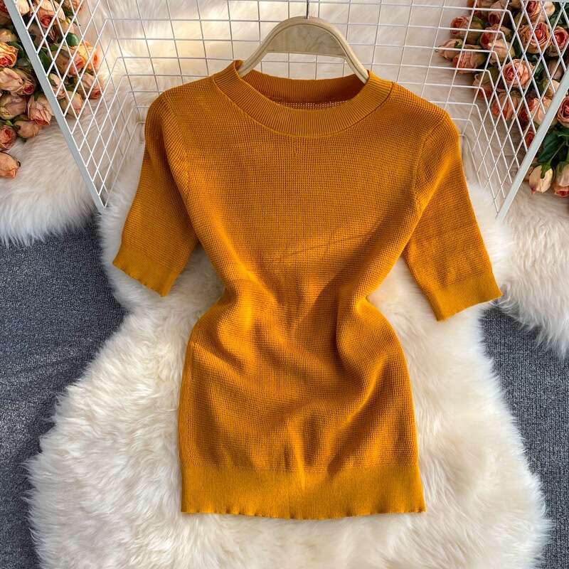 Fashionable of Summer New Western-style Standing Neck Short Knitted Top, Gentle Style Pleated Skirt Two-piece Set Bifurcated Self-cultivation Waist SK