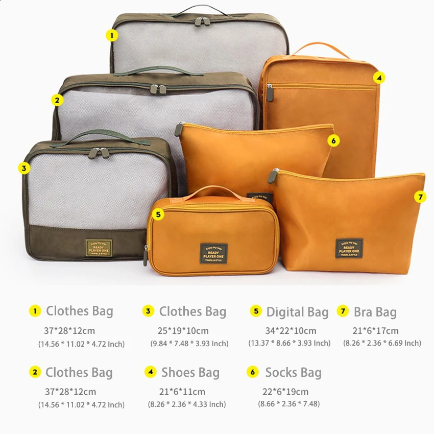 7pcs Set Travel Clothes Bag Luggage Shoes Toiletries Holder Case Portable Packing Wardrobe Bra Sock Pants Organizer Bag Large 240724