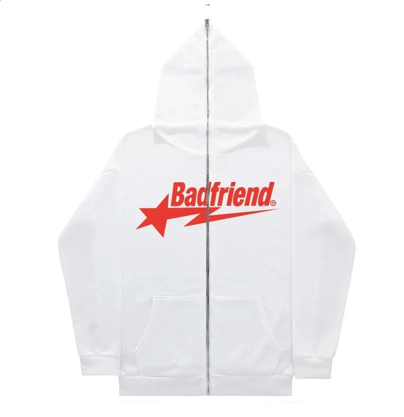 Badfriend Ins High Street Y2K Unisex Inner Fleece Hoodies Sweatshirt Fulll Zipper Loose Oversized Mens Womens Streetwear 240716