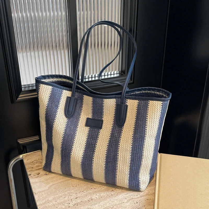 Weave Tote Bag Summer Beach Straw Handbags and Purses Female Bohemian Shoulder Bags for Women Travel Shopping Bags 240724