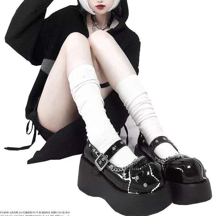 2024 Denim Thick Bottom Single Shoe with One Button Round Head Punk Subculture Sponge Cake Casual Height Boosting Shoes