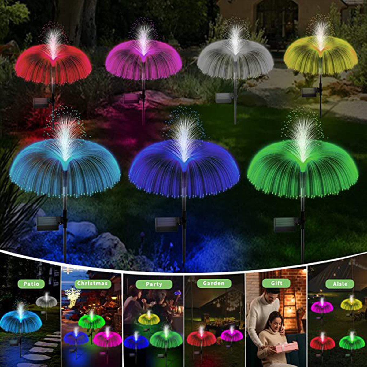 New Solar Fiber Optic Double Jellyfish Light Fiber Optic Butterfly Jellyfish Decorative Light Ground Plug Light Series