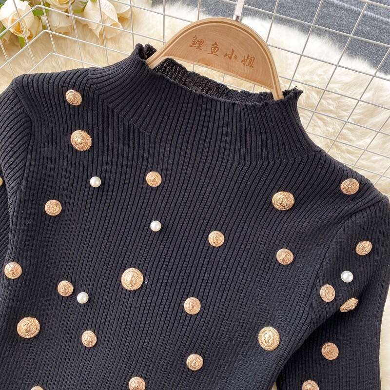 Autumn Knitted Short Sleeved Top, Heavy-duty Beaded Slim Fit, Versatile Mesh Skirt, Temperament Two-piece Set Short Temperament Waist Loose Novelty SK