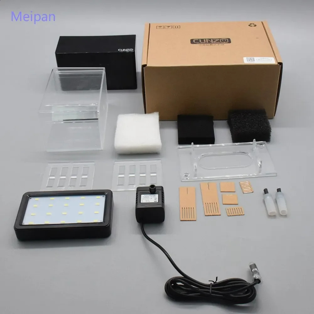 Portable Mini Betta Fish Tank Aquarium Desktop Decorations Marine Aquaponic Fishes Bowl With Water Fliter USB Air Pump LED Light 240723