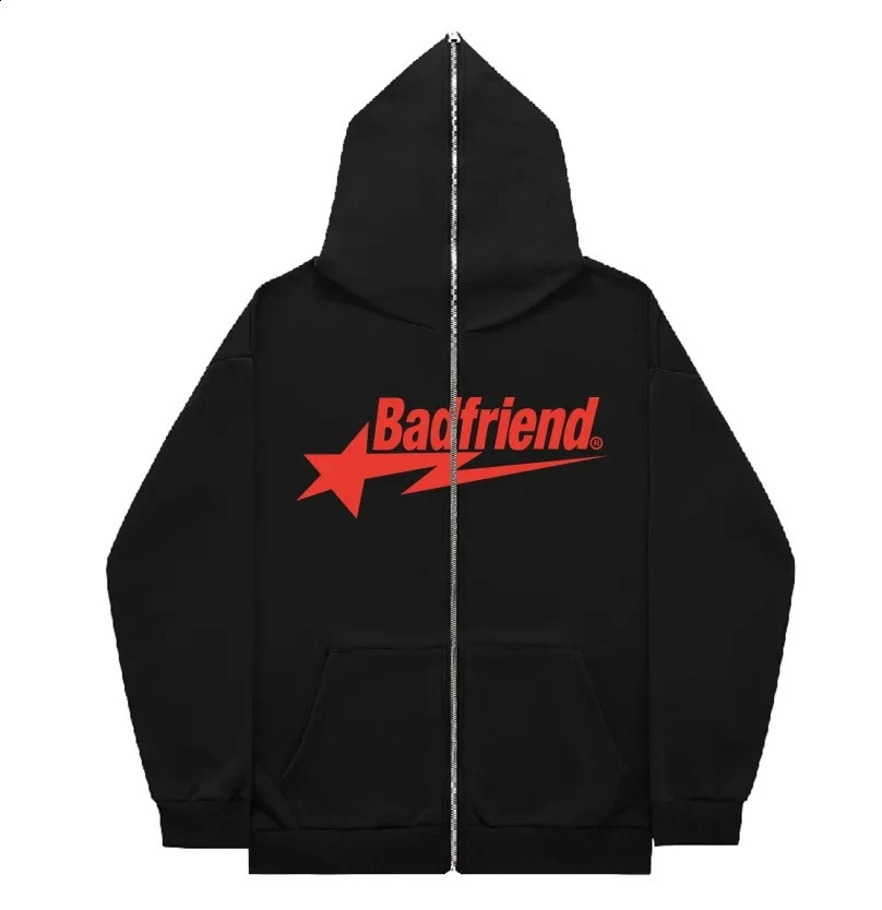 Badfriend Ins High Street Y2K Unisex Inner Fleece Hoodies Sweatshirt Fulll Zipper Loose Oversized Mens Womens Streetwear 240716