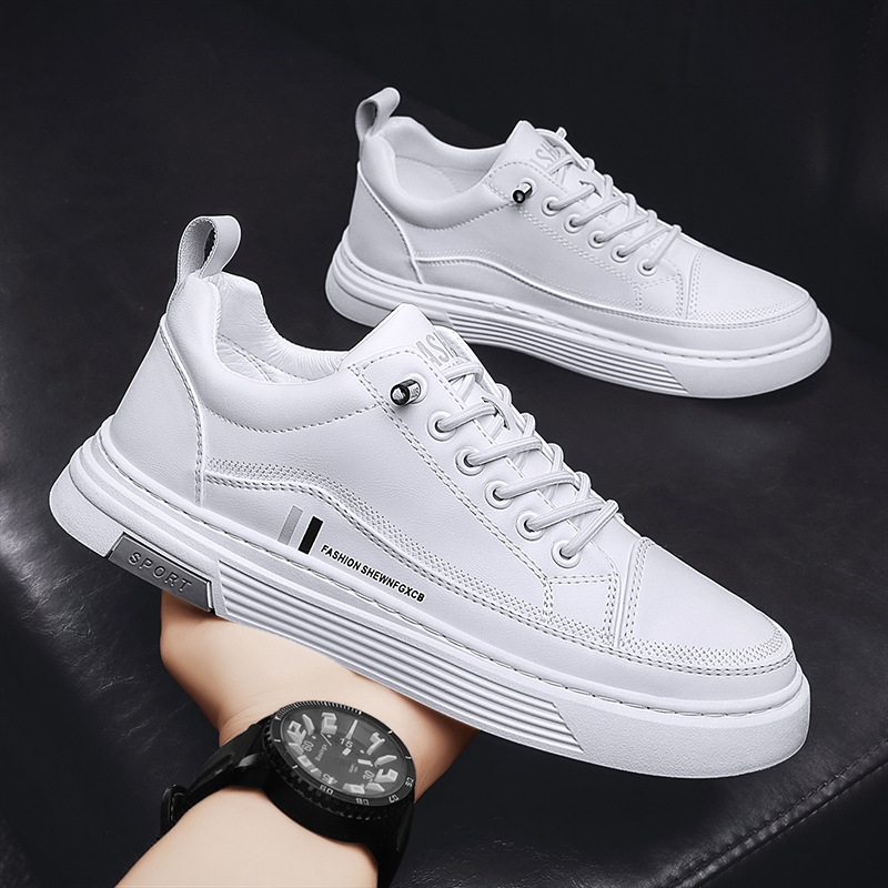 White trendy casual board sports microfiber leather face men's shoes live streaming and distribution