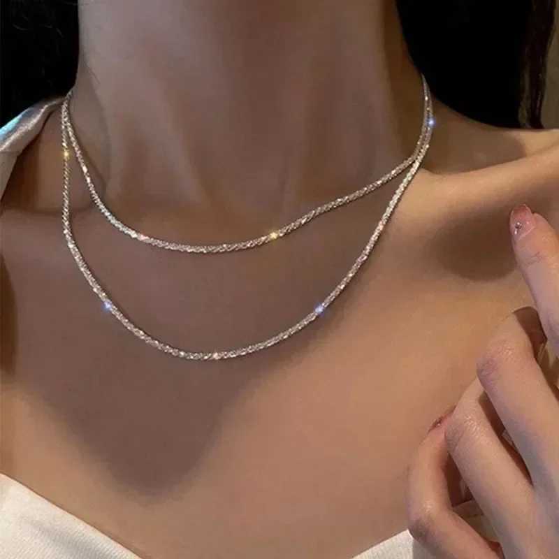 Sparkling Silver Color Clavicle Chain Choker Necklace Collar For Women Jewelry on the neck Wedding Party Birthday Gifts 2023 W250616