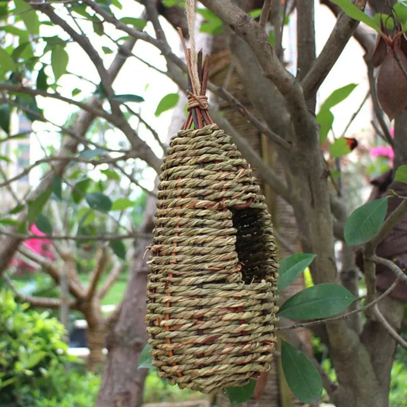 Hanging Bird House Natural Fiber Finch Bird Nest Hut Outdoor Cage Shelter Hideaway Bird Nest 240724