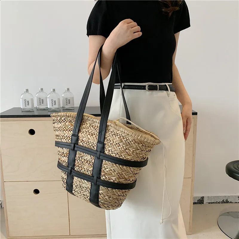 n Straw Bag Bohemian Beach Shoulder Fashion Hand Woven Handbag Large Capacity Lafia Travel 240820