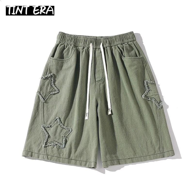 TINT ERA Y2K Mens Streetwear Breeches Star Korean Harajuku Pocket Denim Hip Hop Cargo Short Pants Grunge Bermudas Jeans Shorts 240717