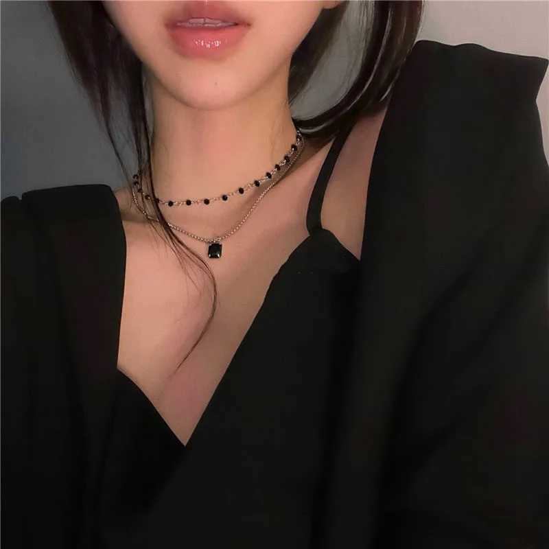 Women Choker Necklace Double Layer Beads Necklace Gift for Friend Silver Color Geometric Necklace Wholesale Collar Jewelry W250616