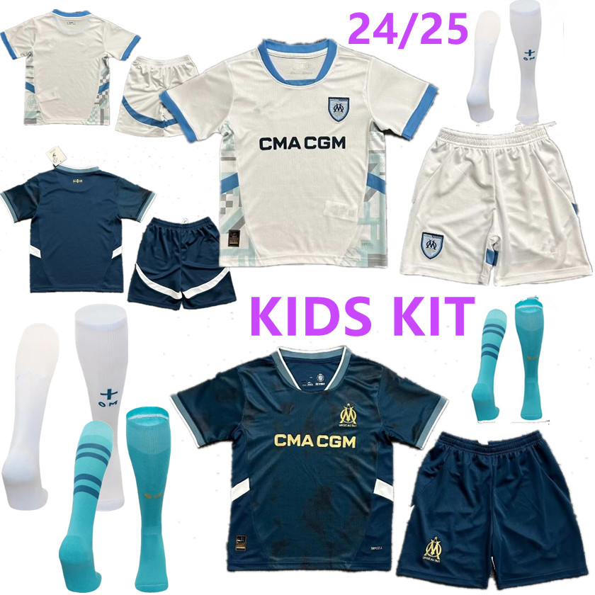 2024 2025 maillot KIDS KIT soccer jerseys foot 24 25 GUENDOUZI ALEXIS PAYET CLAUSS football shirts VERETOUT Under OM Olympique CHILD jersey SET