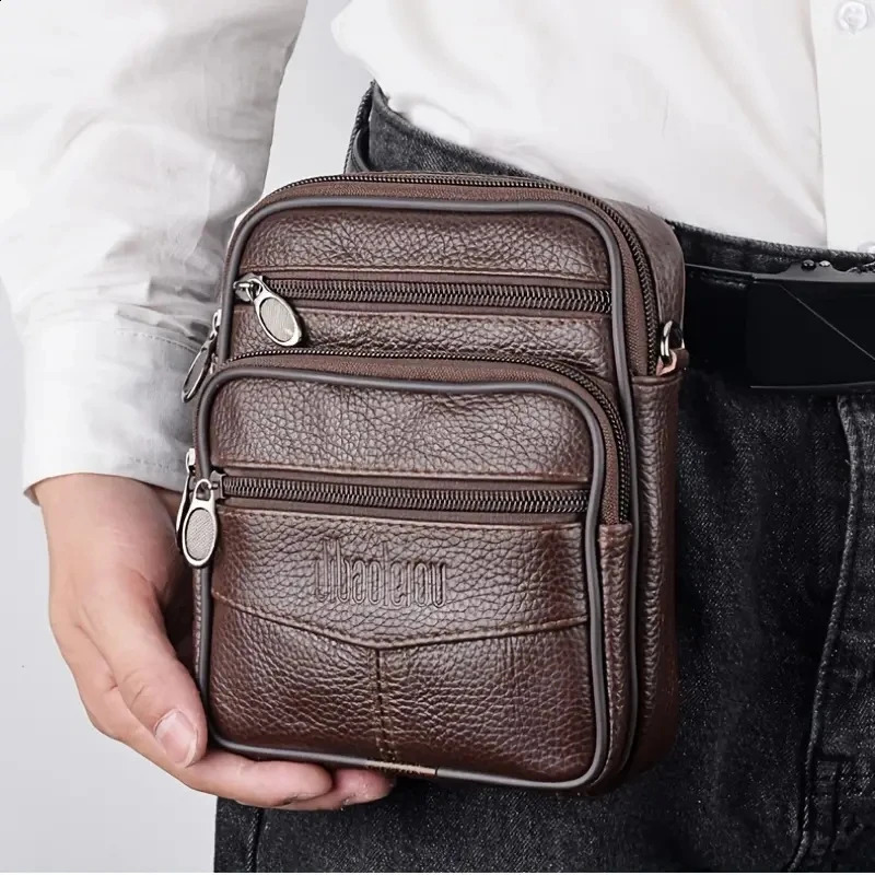Mens Genuine Leather Crossbody Bag Vertical Trendy Multifunctional Shoulder Briefcase Casual Travel Messenger 240723