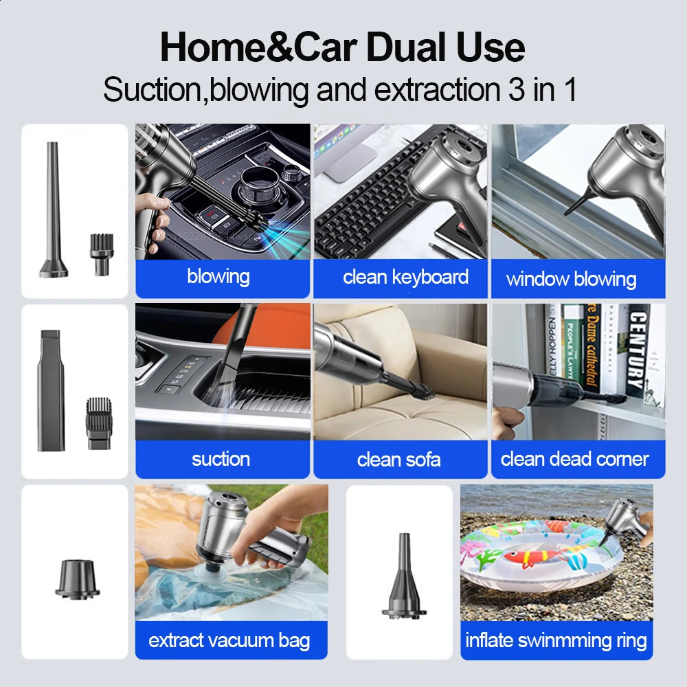 Car Vacuum Cleaner 95000PA Strong Suction Handheld Wireless Vacuum Cleaner Blower 2 in 1 Portable Vacuum Cleaner For Car Home 240724