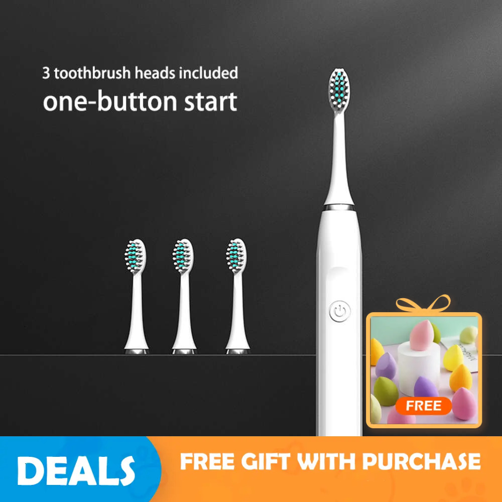 Sonic Electric Toothbrush for Adults Children Ultrasonic Automatic vibrator Whitening IPX7 Waterproof 3 Brush Head battery type F618-17