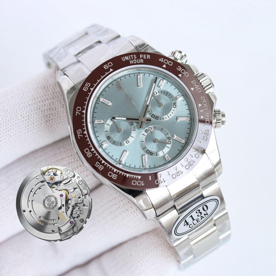 Designer for Men 4130 Movement Watches 40mm Chronograph Watch Sapphire Crystal Ceramic Bezel 904L Stainless Steel Montre de Luxe Clean Factory