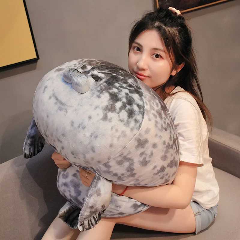 Plush Dolls NEW 80cm Giant Seal Lifelike Grey Sea Lion Aquatic Animal Soft Stuffed Doll HOT INS Plushie Gift z241122