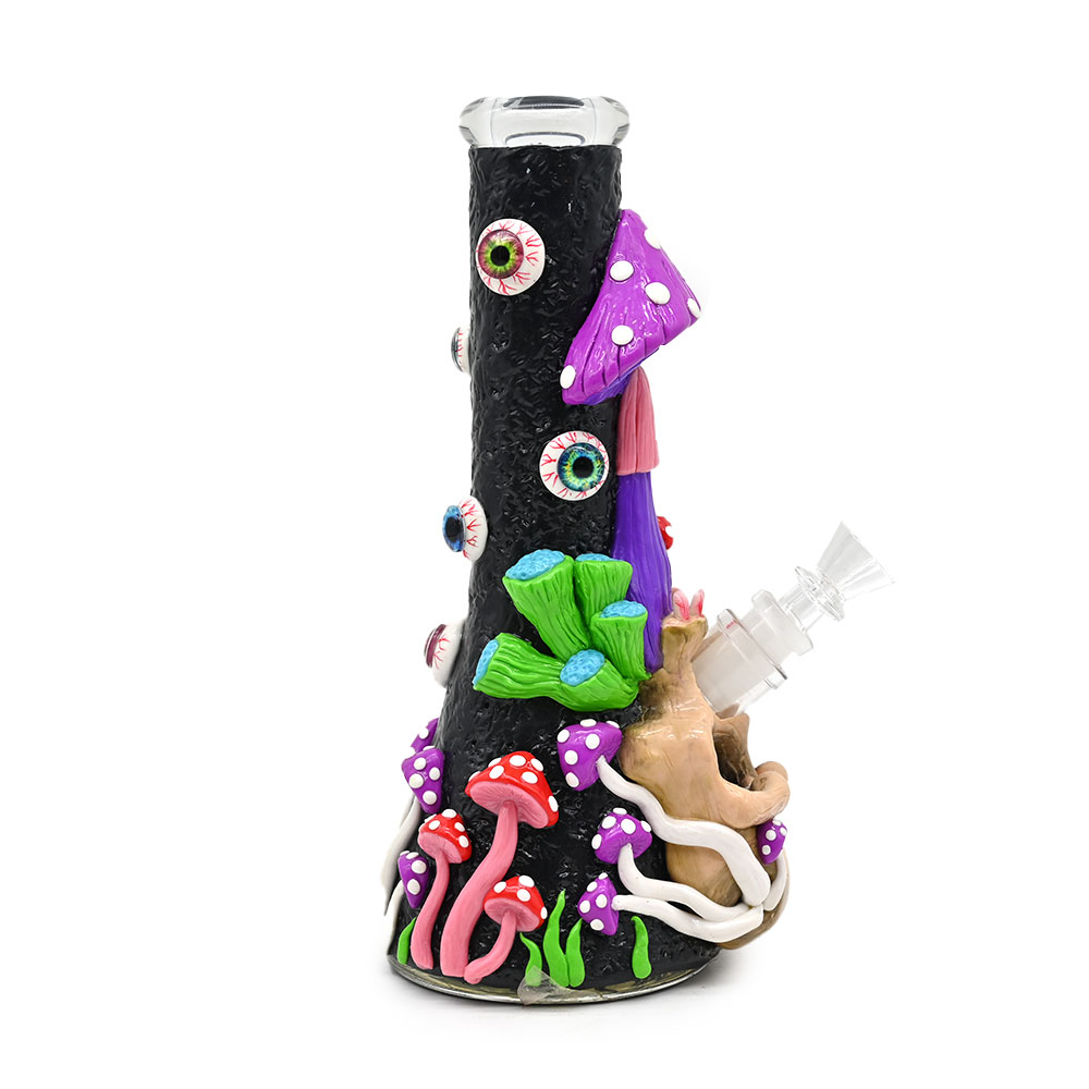 Glass Beark Bong With Cute Evil Eyes,Glow In Dark,Mushroom Bong,Monster & Skull Pipe,Borosilicate Glass Water Pipe,Hand Painted,Polymer Clay Glass Smo - view 8