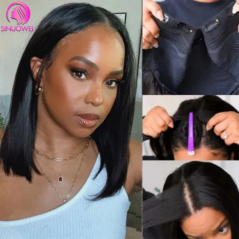 Short V Part Bob Wigs for Women Straight Short Human Hair Wigs Glueless U Part Wig Brazilian Short Bob Wigs Human Hair 240716