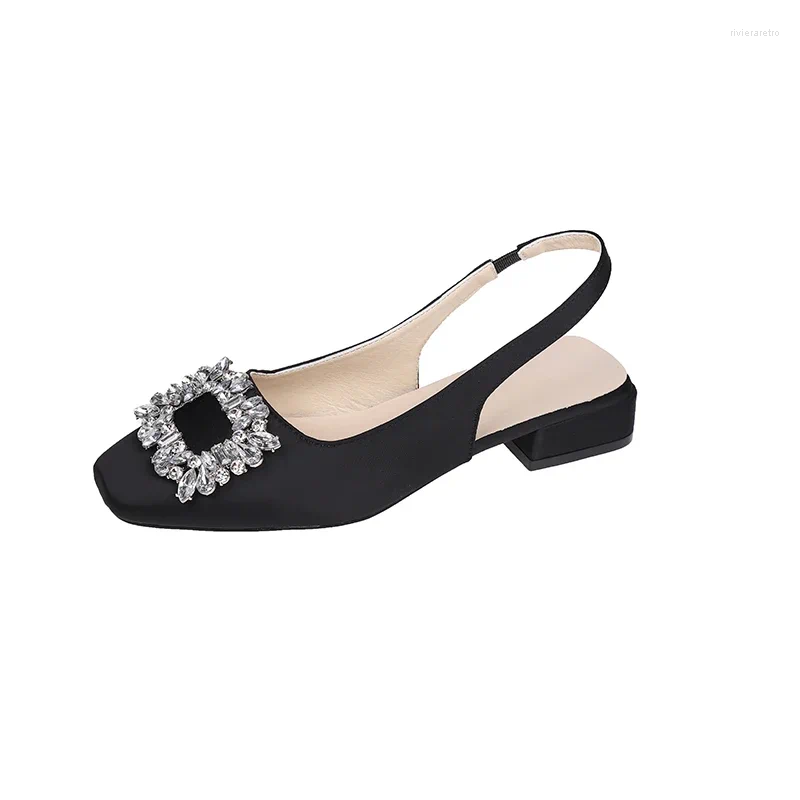 Dress Shoes Crystal Mid Heels Women Sandals Party Summer Chunky Slippers Designer Sexy Pumps Fad Flip ps Woman