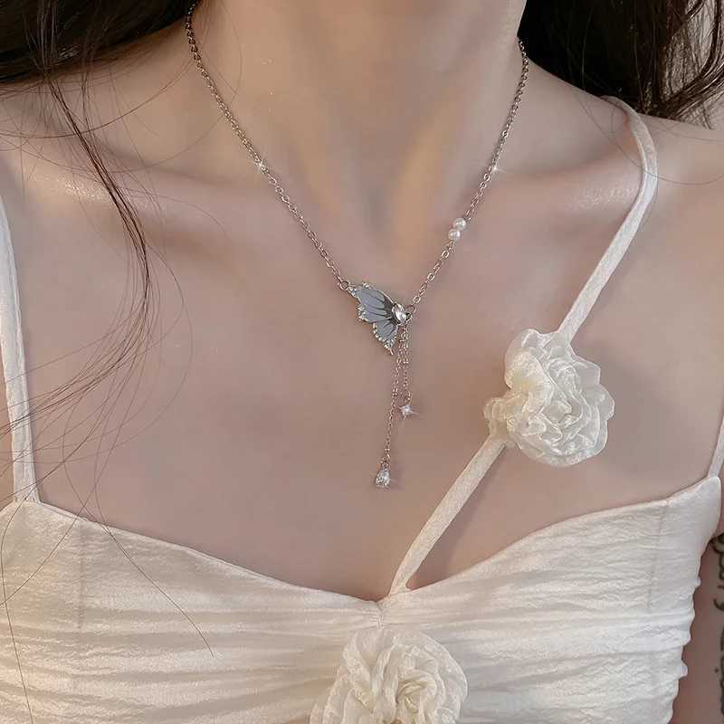 Fashion butterfly tassel zircon pendant necklace womens crystal chain necklace punk party jewelry butterfly necklace W241230