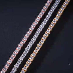 3-5Mm Round Brilliant Cut Mosanite Chain White Gold Plated Sterling Sier VVS Moissanite Tennis Link Necklace