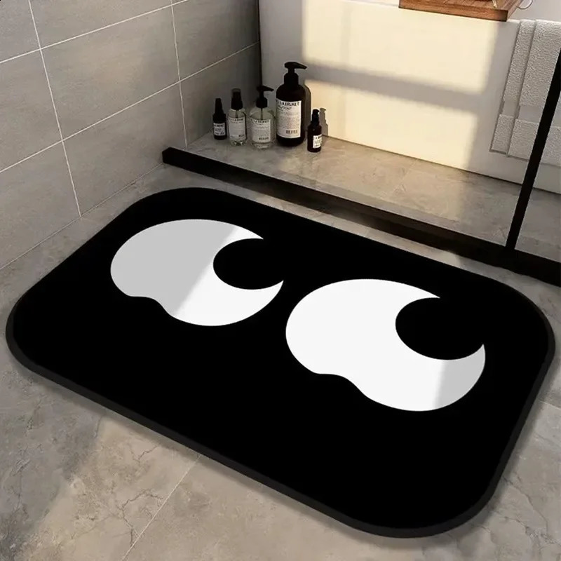 Bathroom Non-slip Diatom Mud Floor Mats Absorbent Mats Anti-fall and Quick-drying Toilet Shower Rugs Cartoon Black Carpets 240723