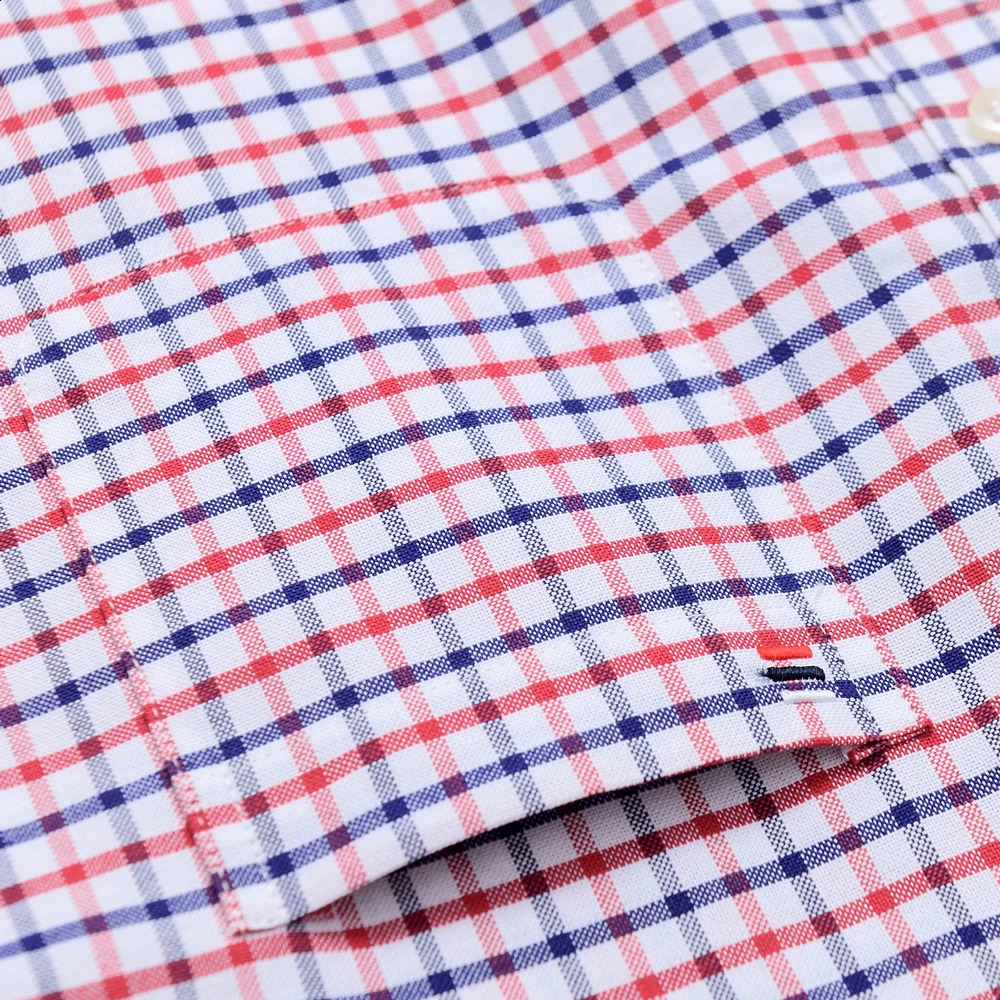 Mens Versatile Casual Checkered Oxford Cotton Shirts Single Pocket Long Sleeve Standard-fit Button Down Gingham Striped Shirt 240724 - view 4