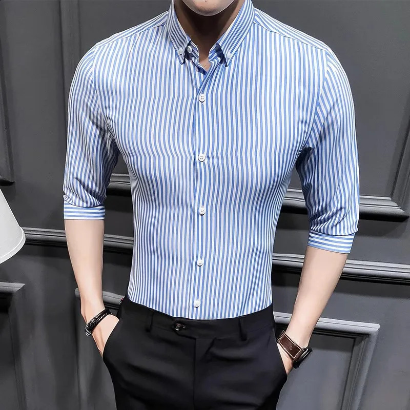 Shirts for Men Korean Slim Fit Half Sleeve Shirt Mens Casual Plus Size Business Formal Loose Wear Chemise Homme 5XL 240724