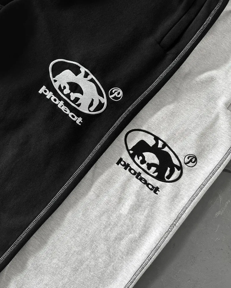 American Retro Embroidered Letter Pattern Sweatpants Mens Y2K Street Hip Hop Loose Fashion Casual High Waist Sweatpants Womens 240814