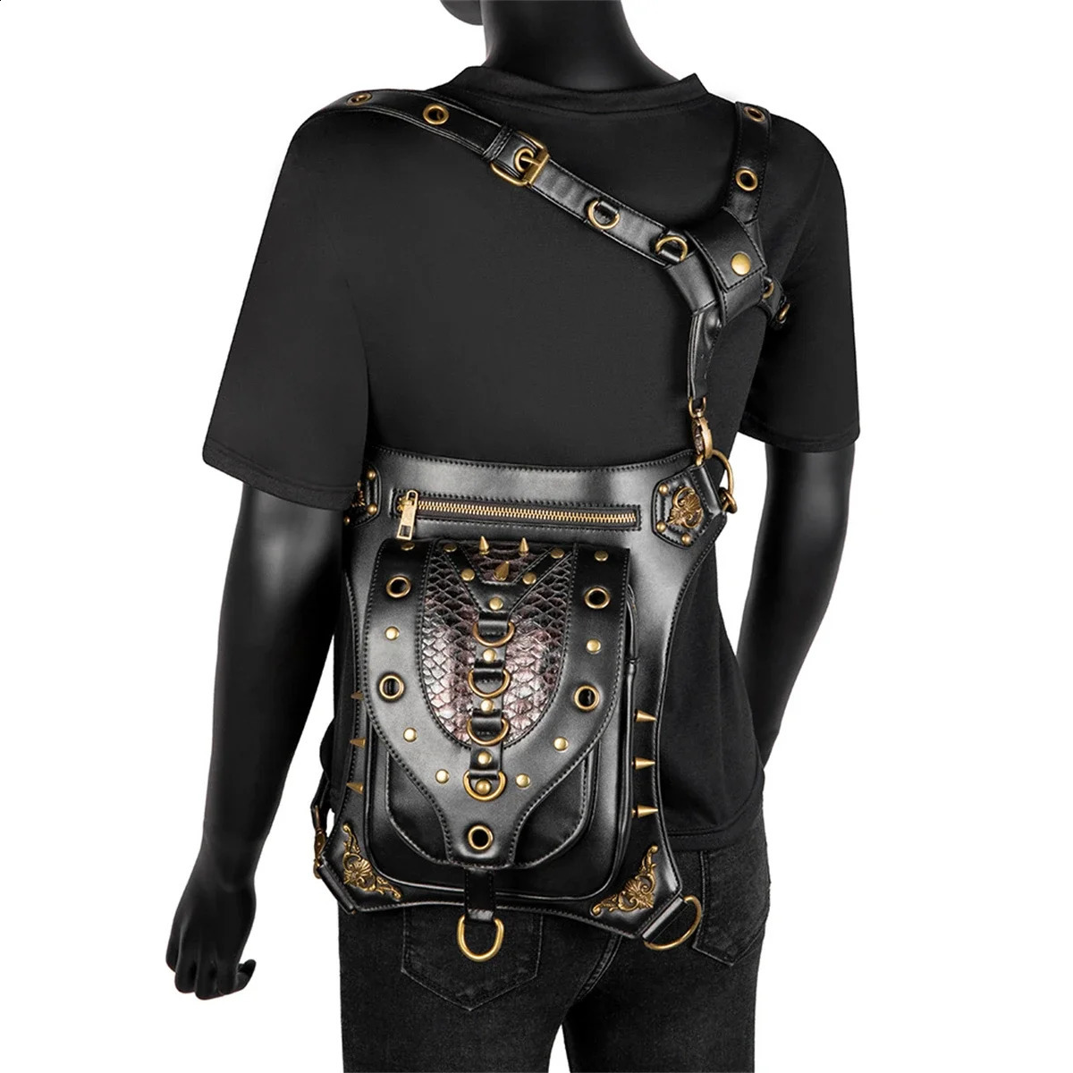 3 Steampunk Waist Leg Bag Victorian Style Holster rivet chain Motorcycle Thigh Hip Belt Pac Messenger Shoulder Bags 240715 4
