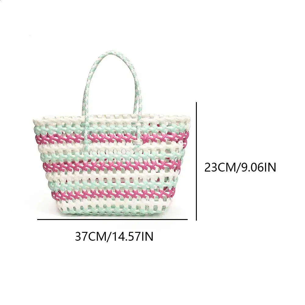 PVC Woven Tote Bag Summer Beach Large Capacity Cute Jelly Hollow Out Plastic Hobo Market Basket 240723