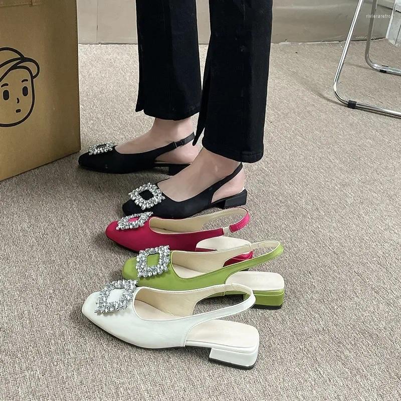 Dress Shoes Crystal Mid Heels Women Sandals Party Summer Chunky Slippers Designer Sexy Pumps Fad Flip ps Woman