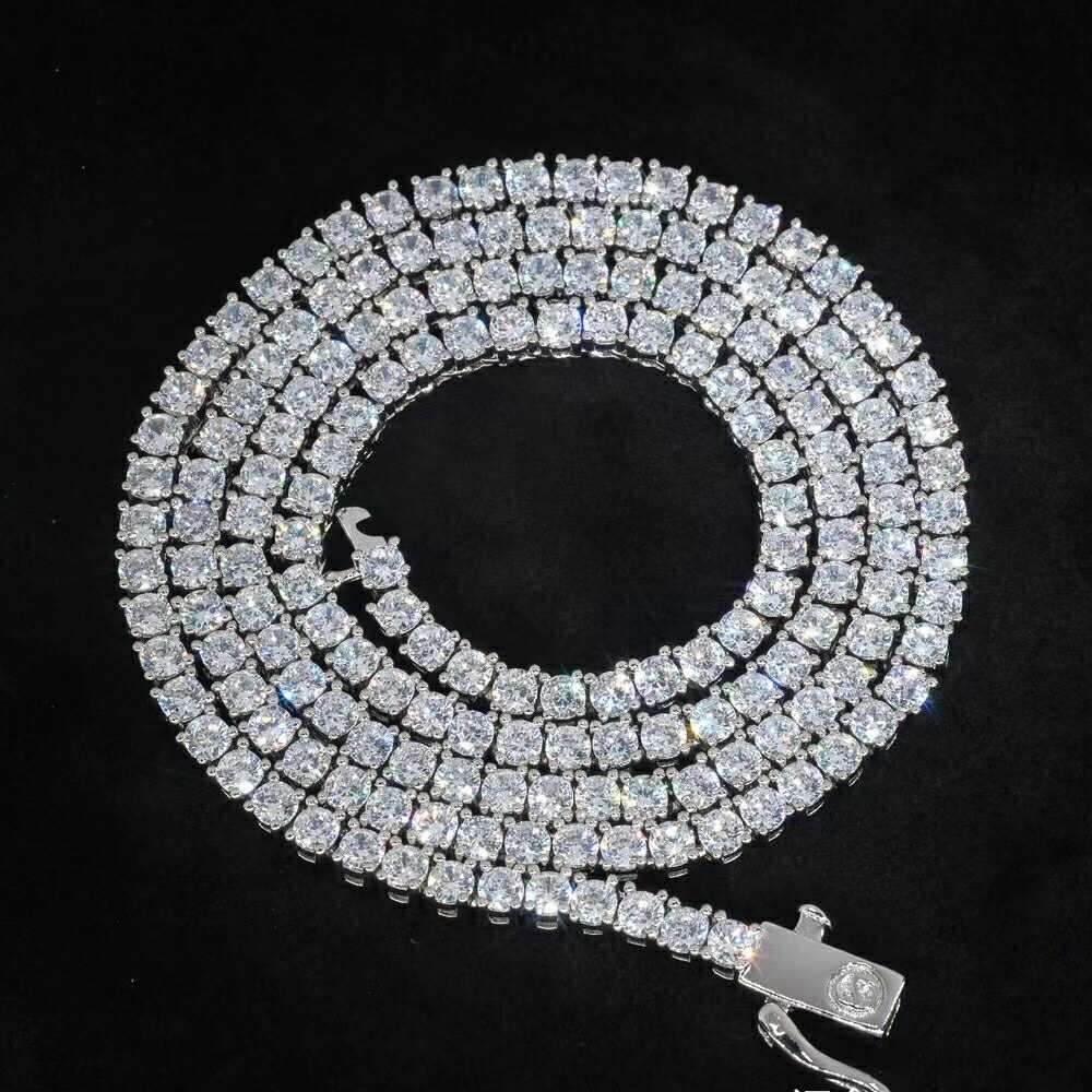 3-5Mm Round Brilliant Cut Mosanite Chain White Gold Plated Sterling Sier VVS Moissanite Tennis Link Necklace